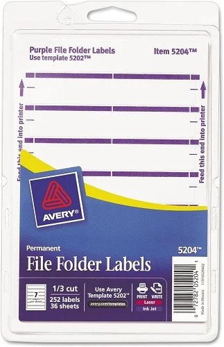 Easy Peel(R) Permanent File Folder 2/3x3-7/16in labels Purple 252/PK - 1EA