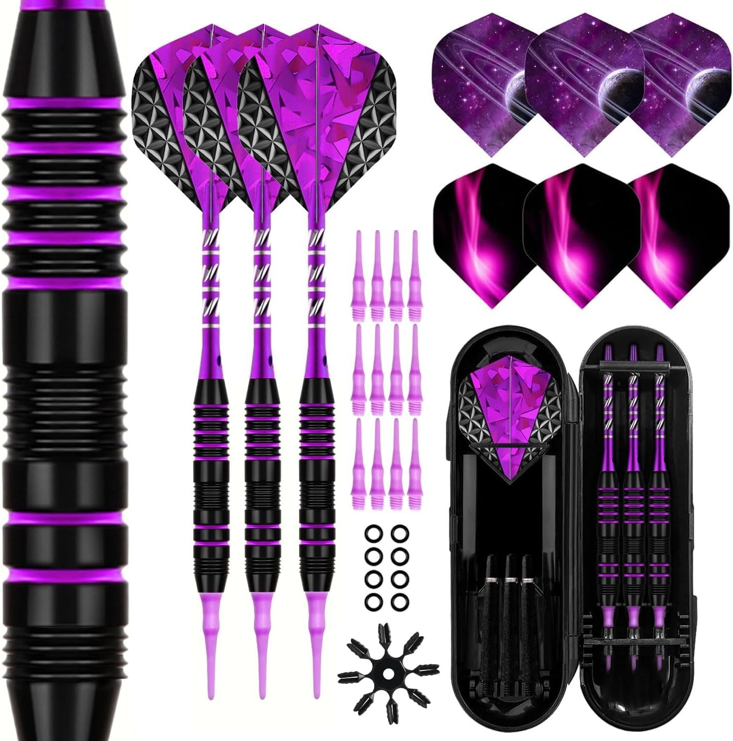 Soft Tip Darts Set, 3 Aluminum Shafts, 2BA Replacement Tips, Flights