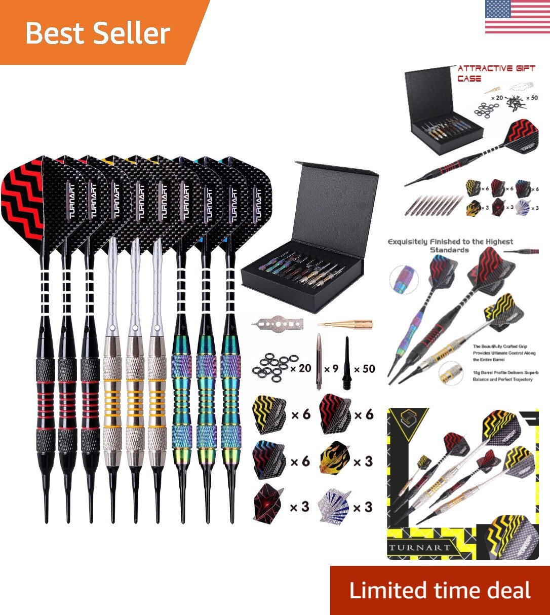 Professional Soft Tip Darts Set - 9 Pcs 18g with Flight Protectors & Darts Case