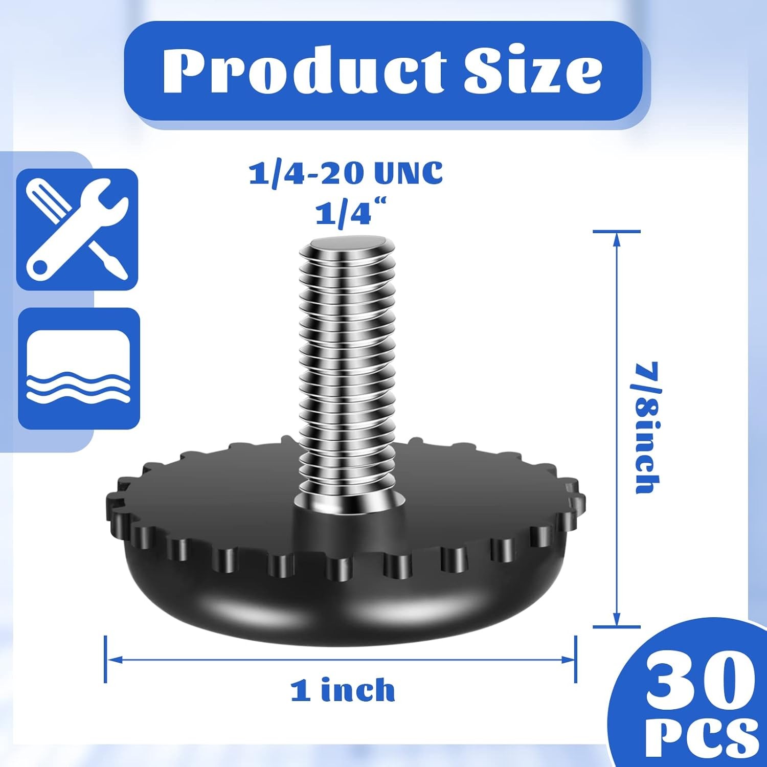 30 Pieces 1/4-20 Adjustable Furniture Levelers Galvanized Steel Screw in Threade