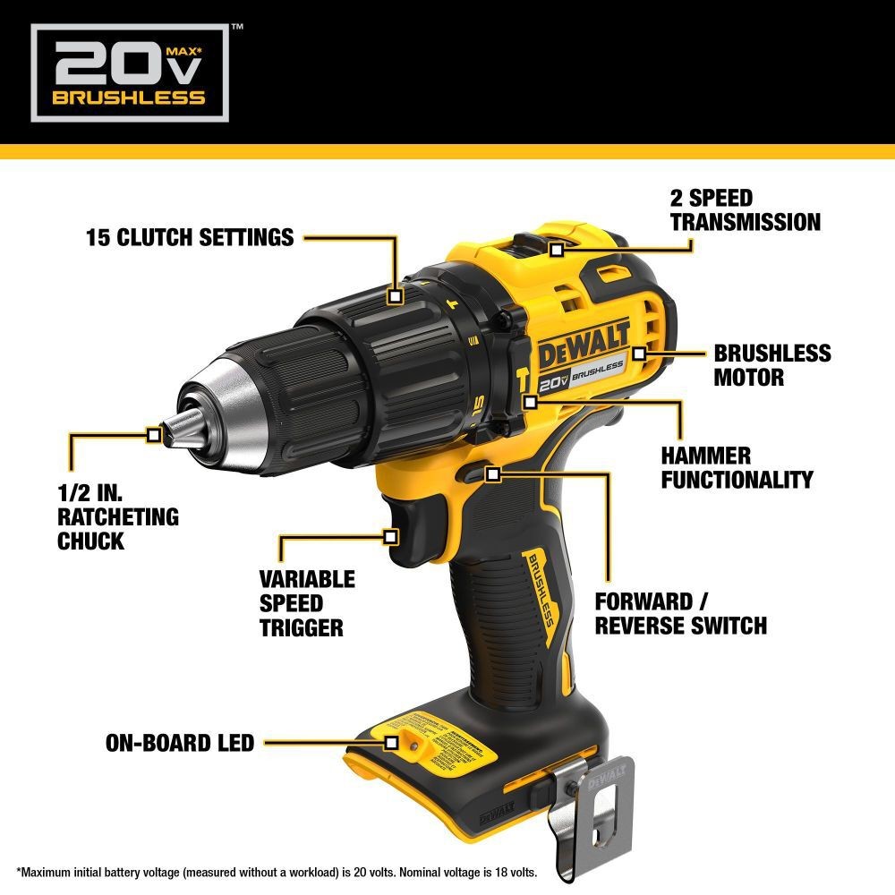 DeWALT 20V MAX Brushless Cordless 1/2" Hammer Drill DCD798 Bare Tool in lot