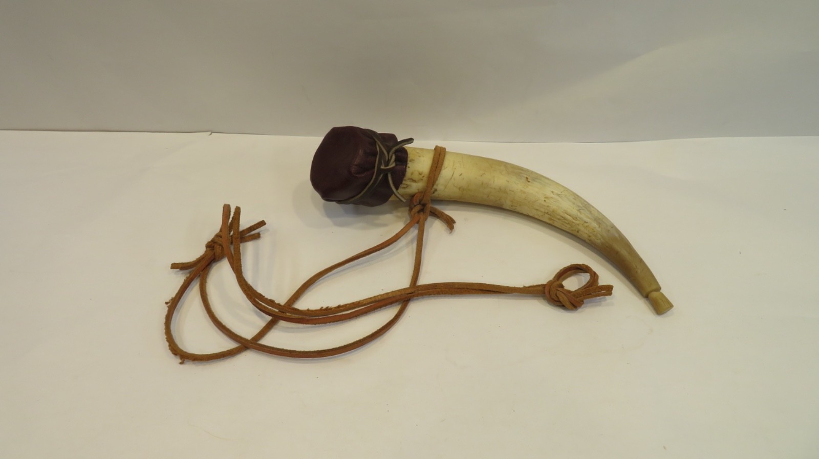 Vintage Handmade Animal Cow/Steer Black Power Horn 14" With 36" Leather Strap