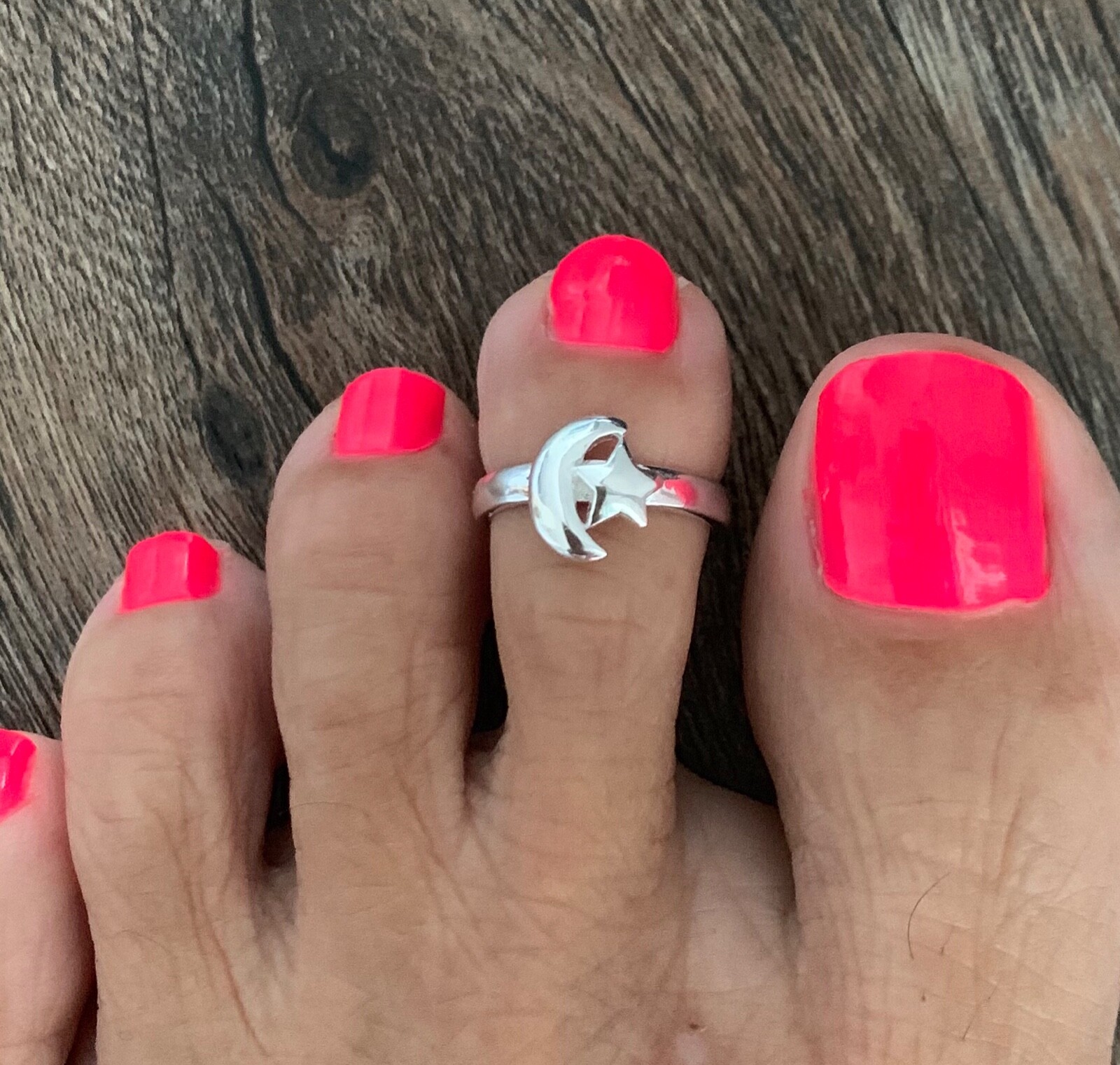 Sterling Silver Moon and Star Toe Ring, Moon Ring, Silver Rings, Star Ring