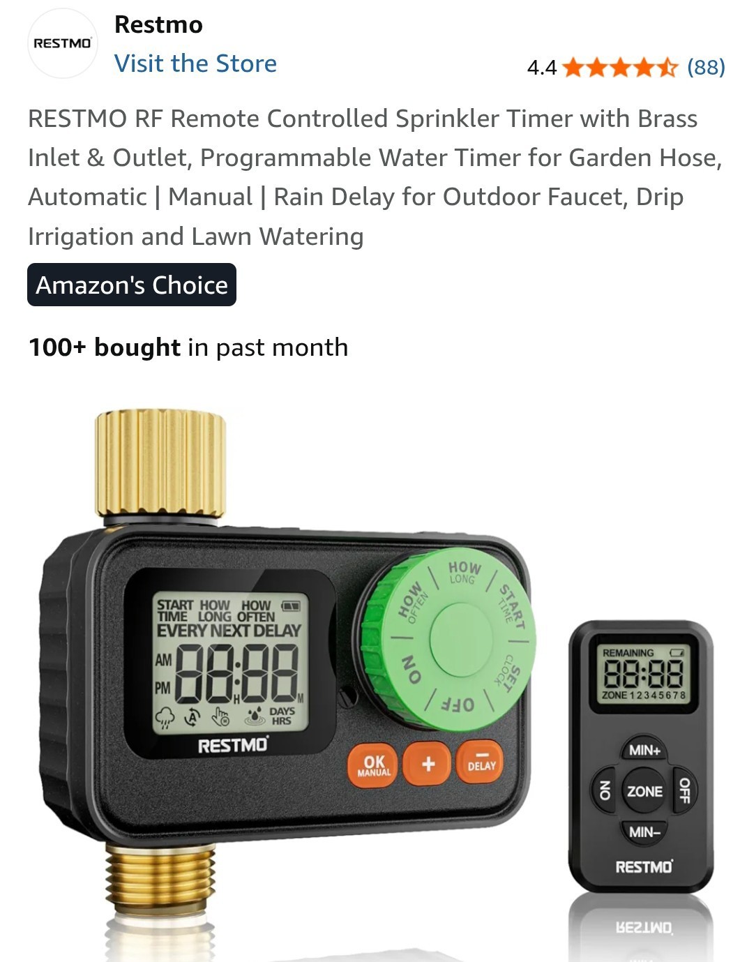 Restmo Remote Control Water Timer Model 0-HT-1A-RF, BSP/NH Thread