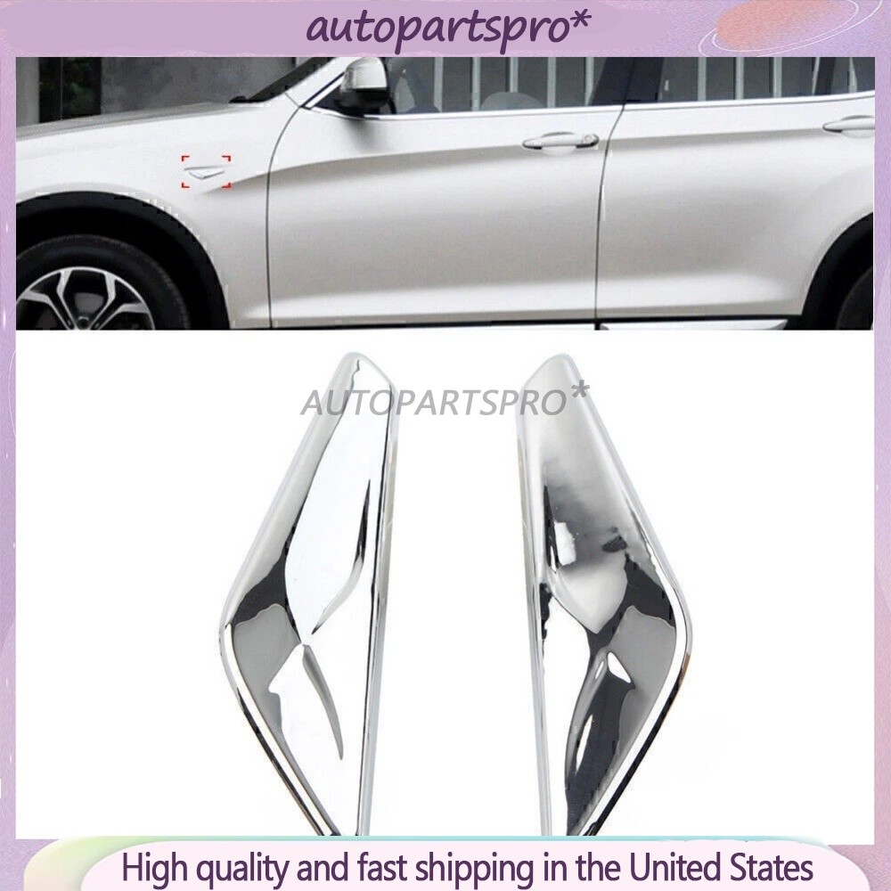 Left + Right Side Fit BMW X3 F25 X4 F26 2015-2017 Fender Chrome Emblem Moulding