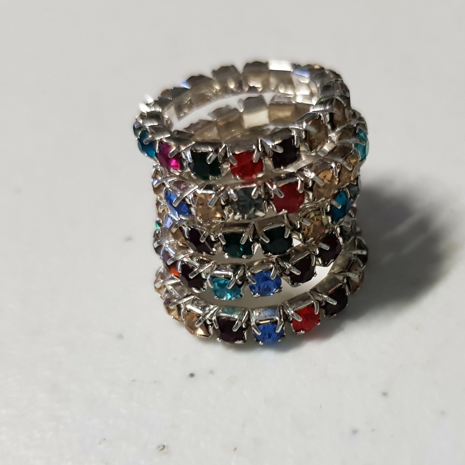 Ring - Rainbow Colourful Stretchy Silver Sparkle Rhinestone Toe Stretch Elastic
