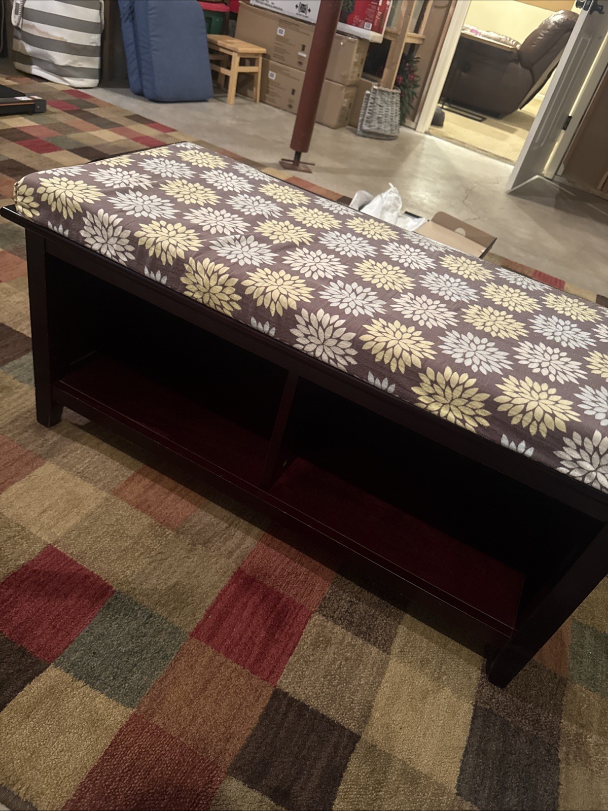 Storage Bench with Cushion and Cubby Shelves