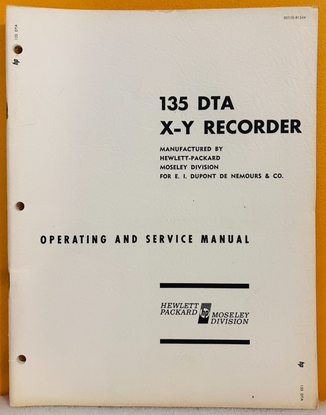 HP 00135-91344 Model 135 DTA X-Y Recorder Operating & Service Manual.