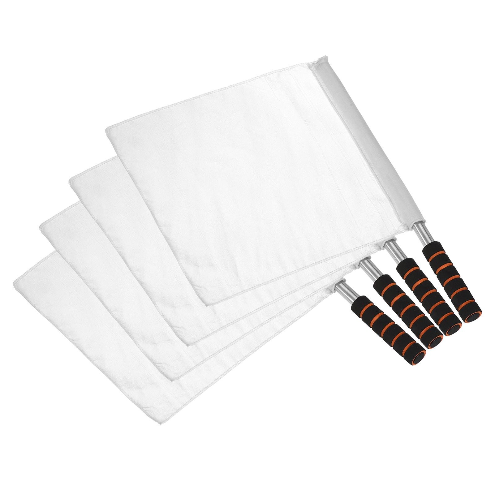 4pcs Referee Flag Stainless Steel Pole Sponge Grip Soccer Linesman Signal, White