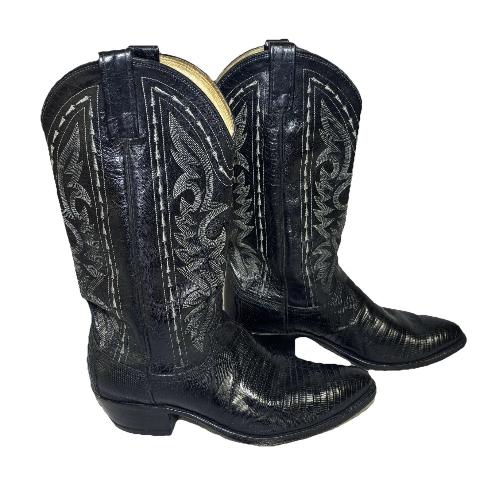Dan Post Men's Exotic Black Lizard Western Cowboy boots size 8D  16830 Vintage