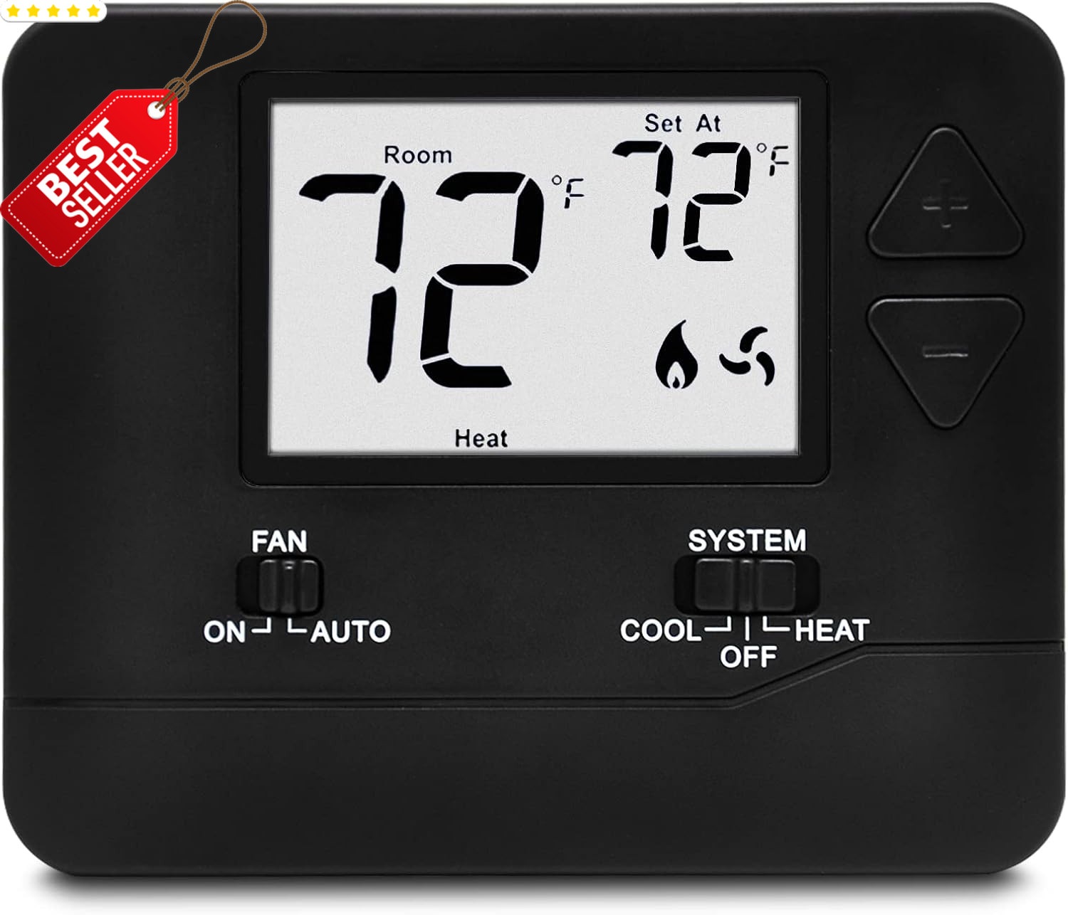 Digital Thermostat Non-Programmable 1 Heat 1 Cool Large LCD Home HVAC Black US