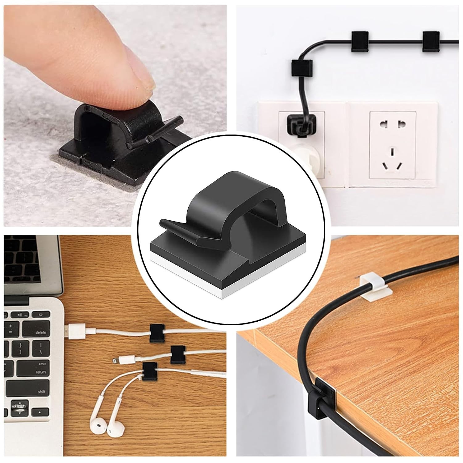 60 Pcs Black R-Type Adhesive Cable Management Clips Wire Organizers