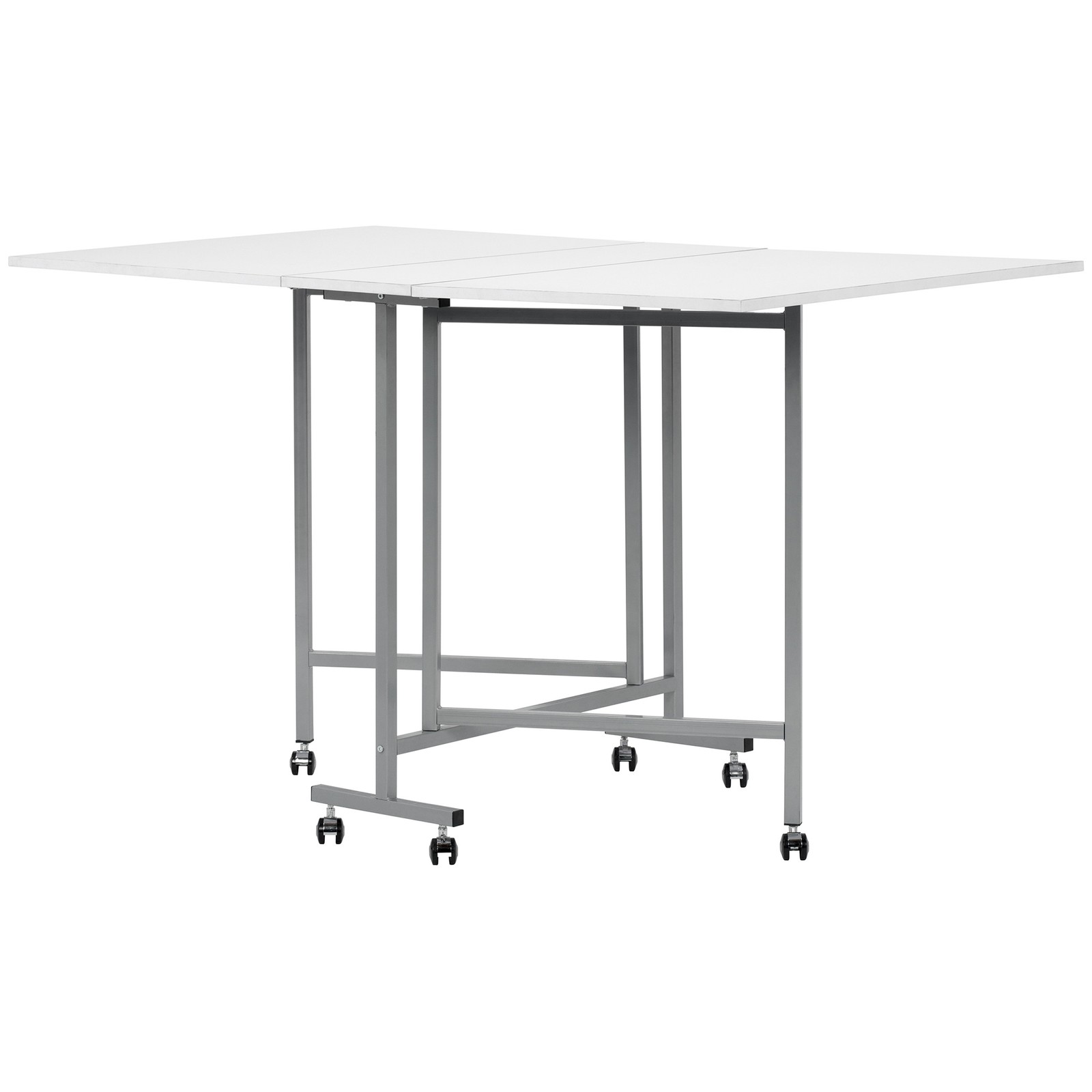 Sew Ready Folding Craft and Cutting Standing Table with Wheels, Silver/White
