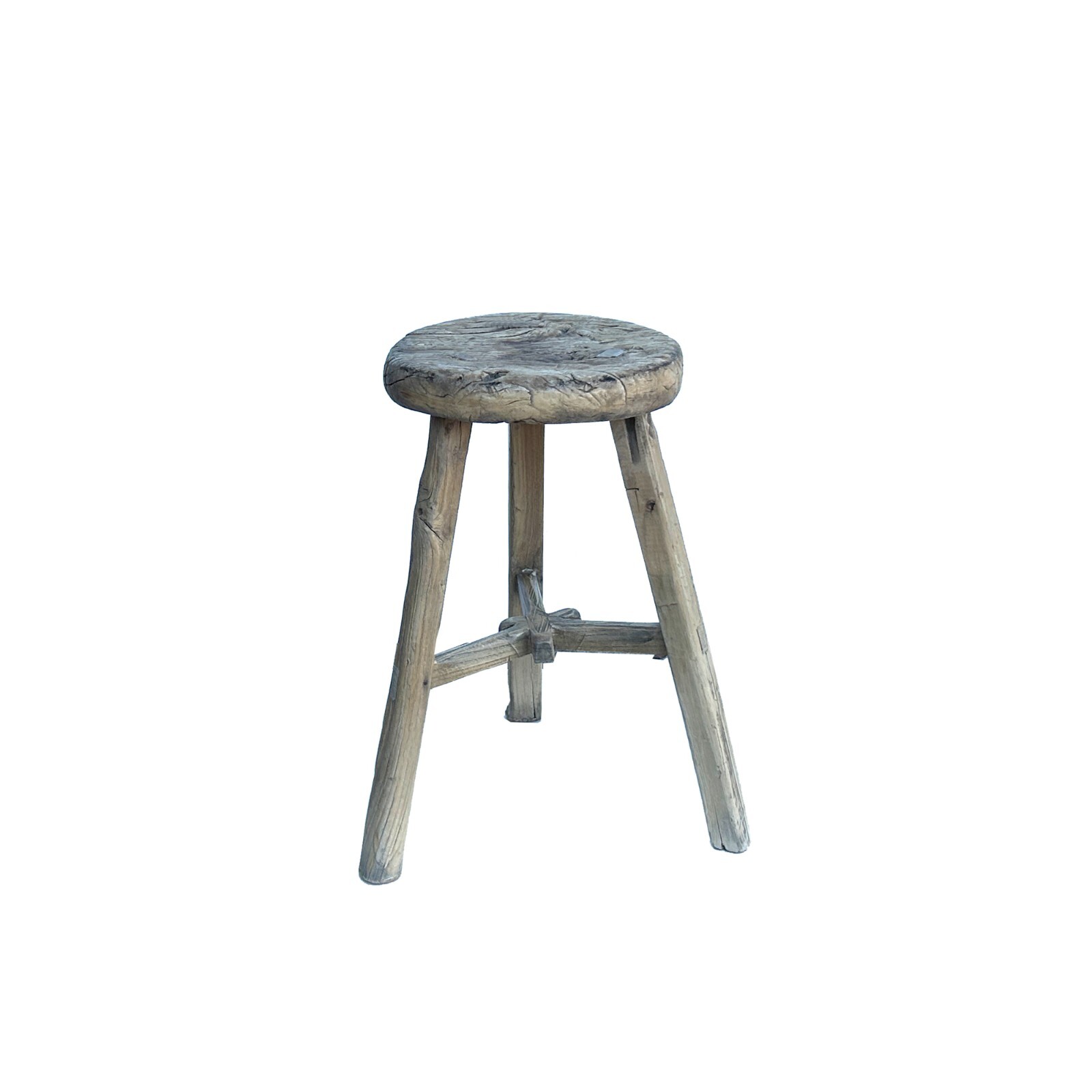 Rustic Raw Rough Wood Grain Round Top Tri-Legs Stool Side Table ws4572