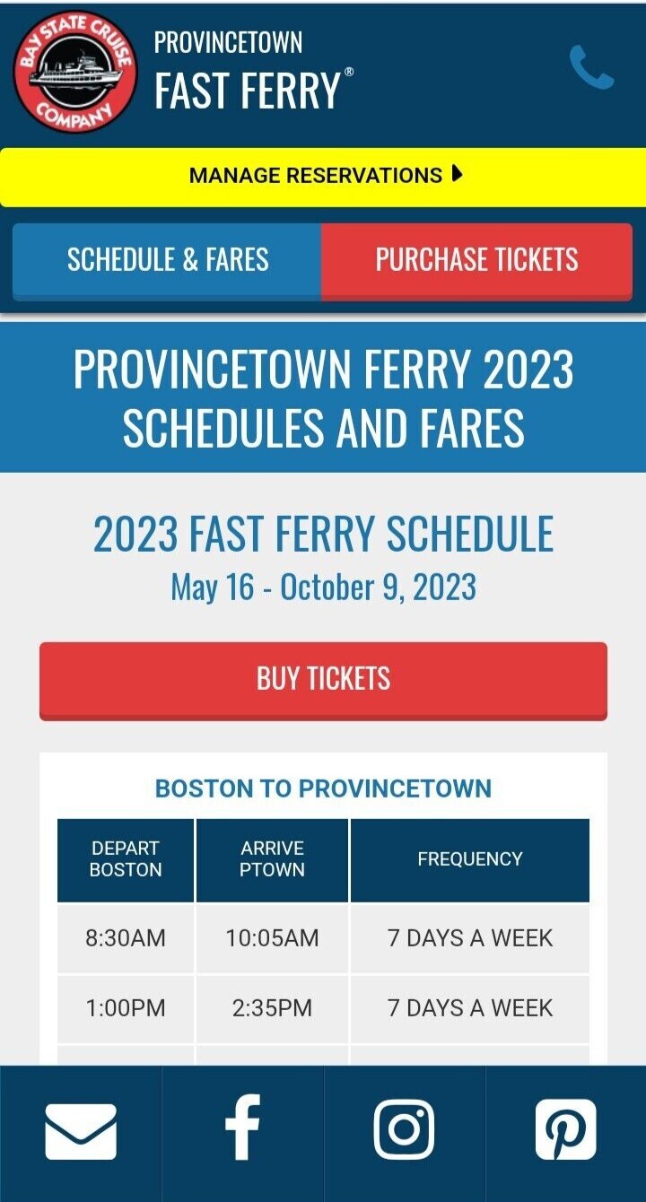 Boston to Provincetown ferry ticket(one way)