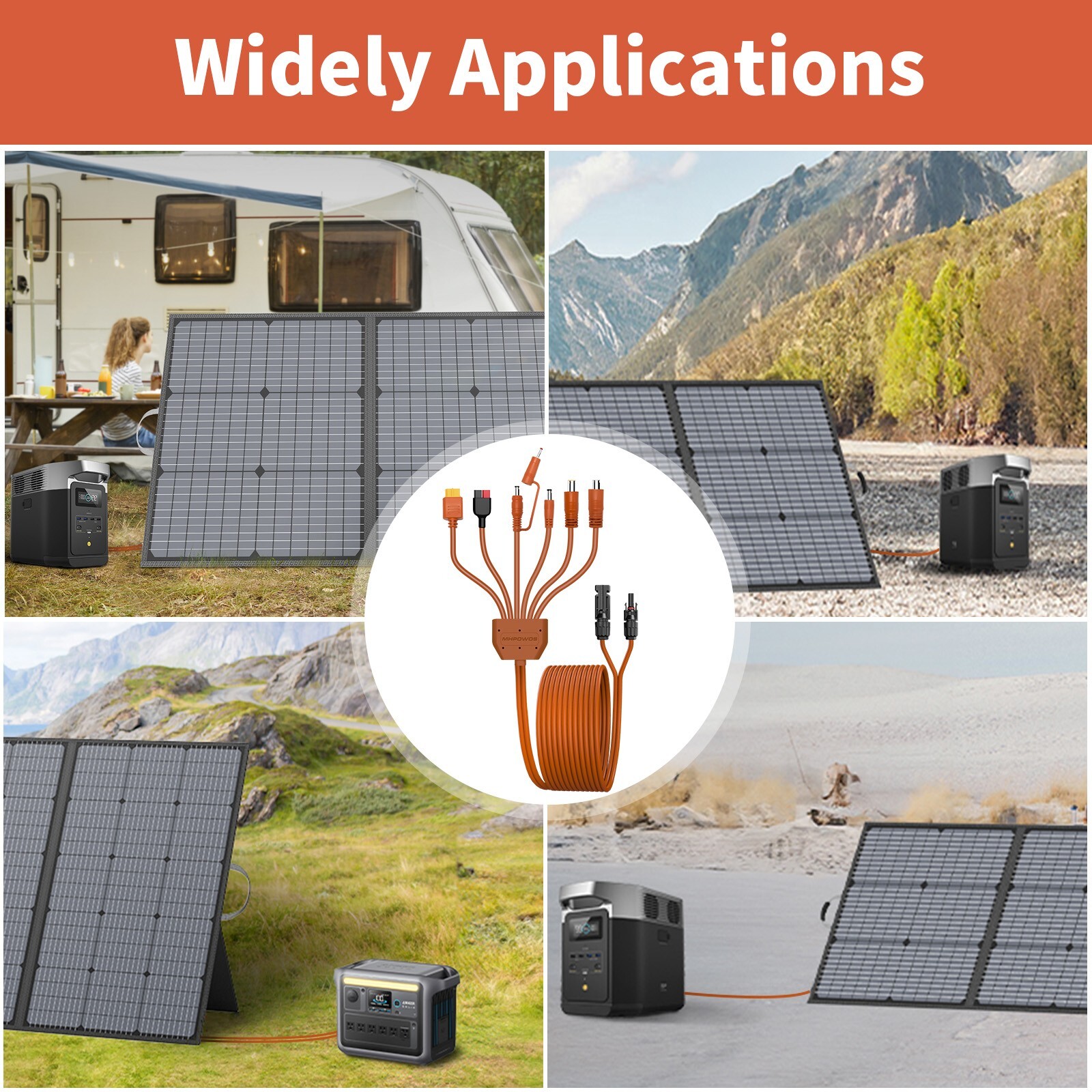 Universal 7-in-1 Solar Panel Adapter Cable for for Jackery EcoFlow Powerstation