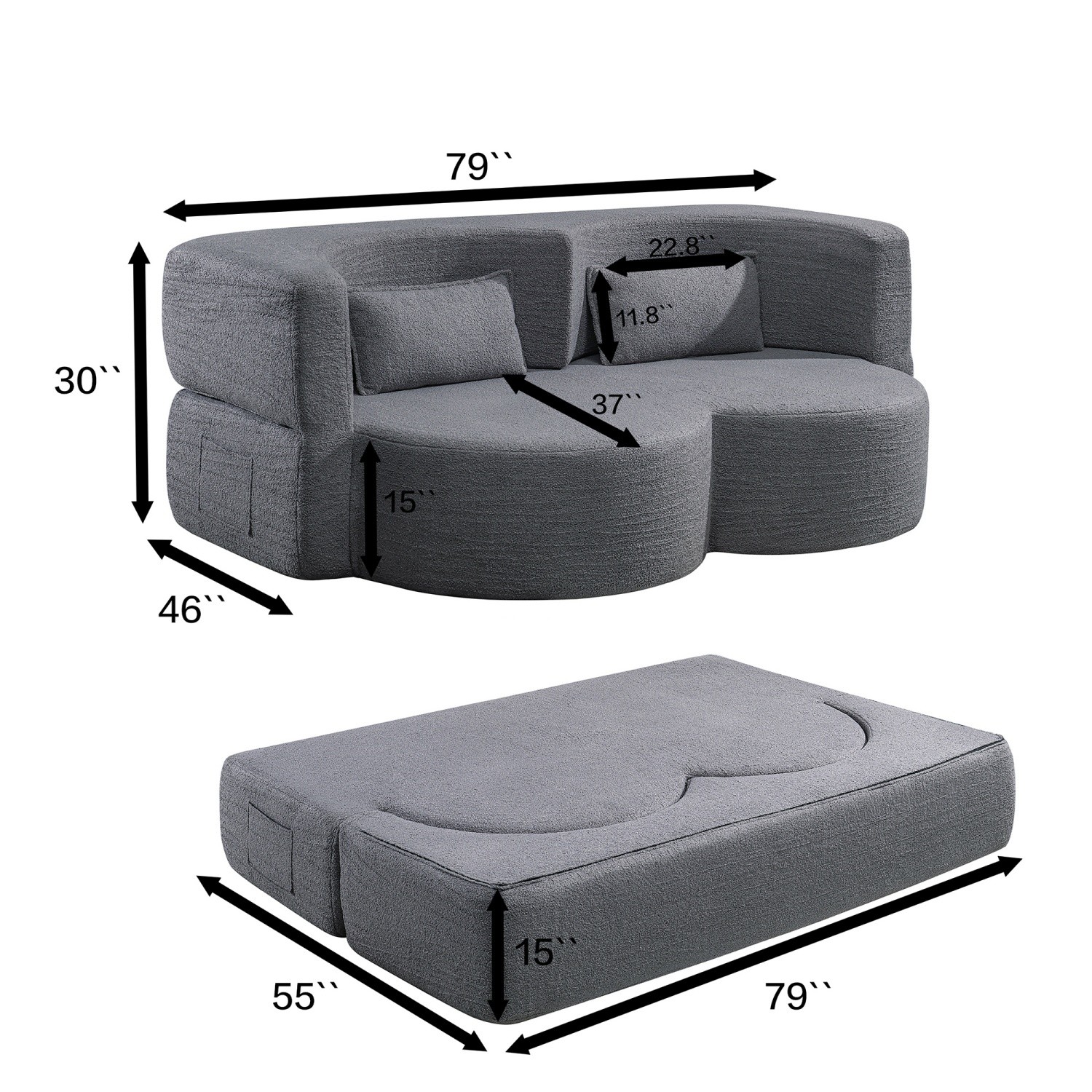 Foldable Convertible Sofa Bed 3-in-1 Floor Futon Double Lounger Chair Sleeper