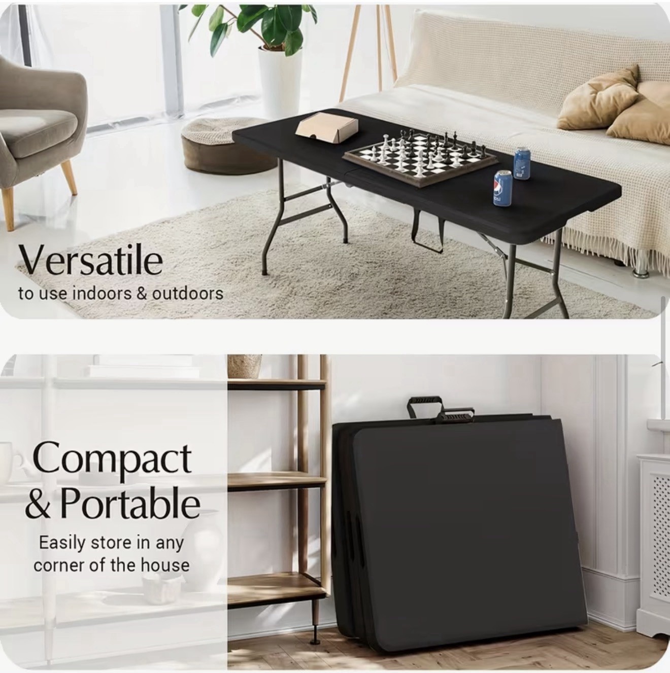 6FT Heavy Duty Folding Table, Portable Plastic Utility Table with Locking Legs &