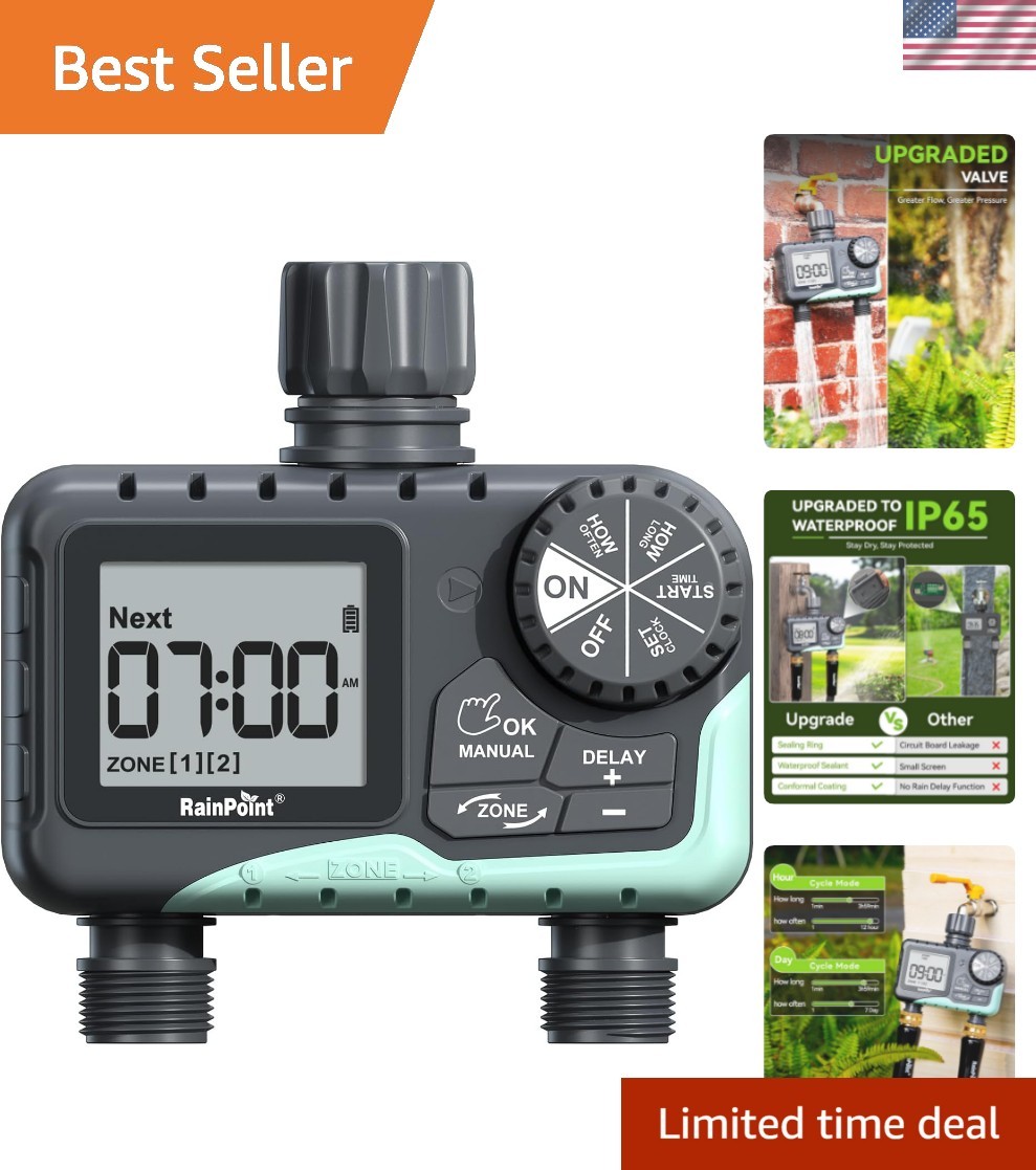 Water Timer for Garden Hose - 2 Zone Sprinkler Timer with Rain Delay/Manual W...
