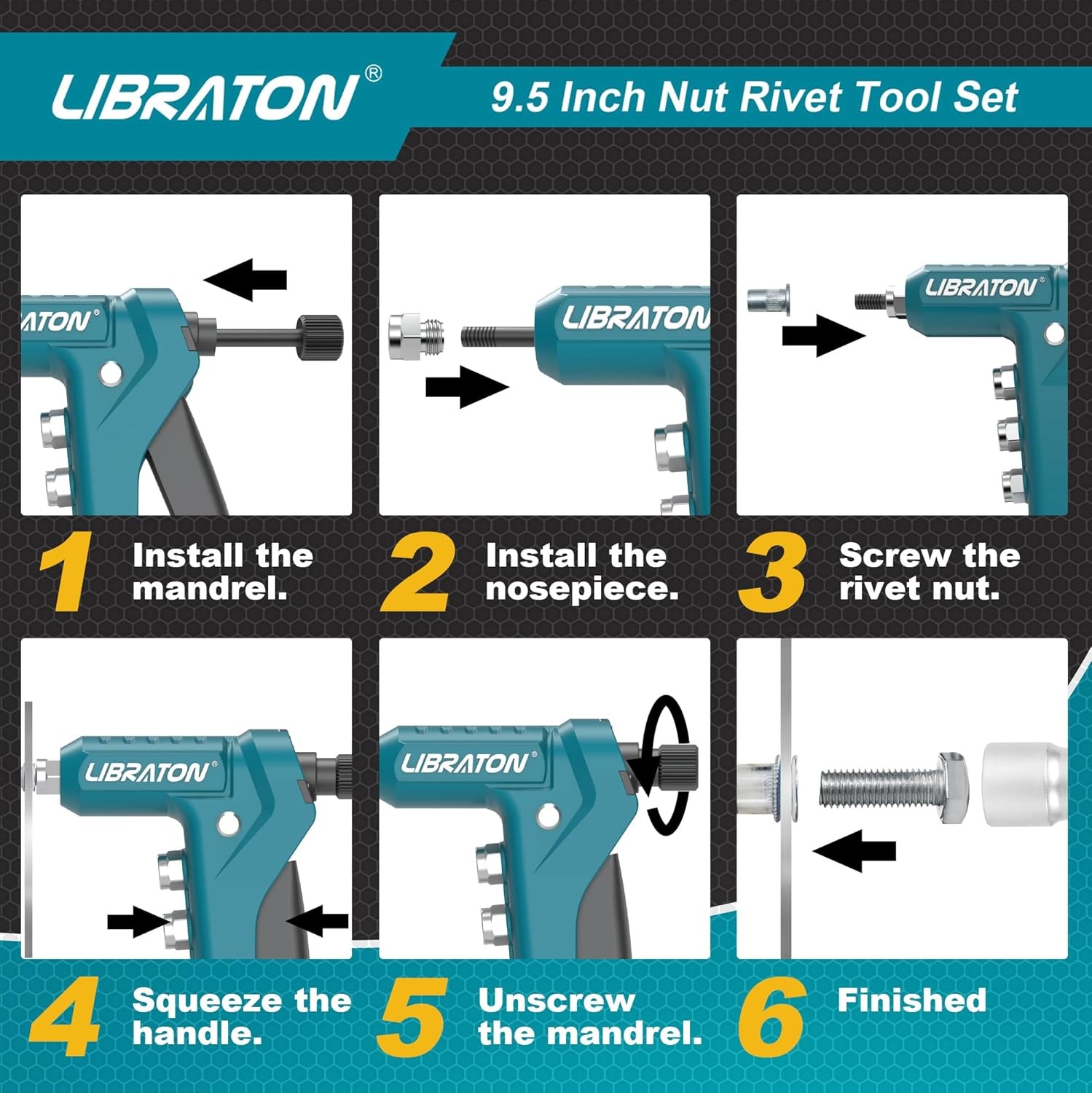 LIBRATON 9.5" Rivet Nut Tool, One-Handed Heavy-duty Tool