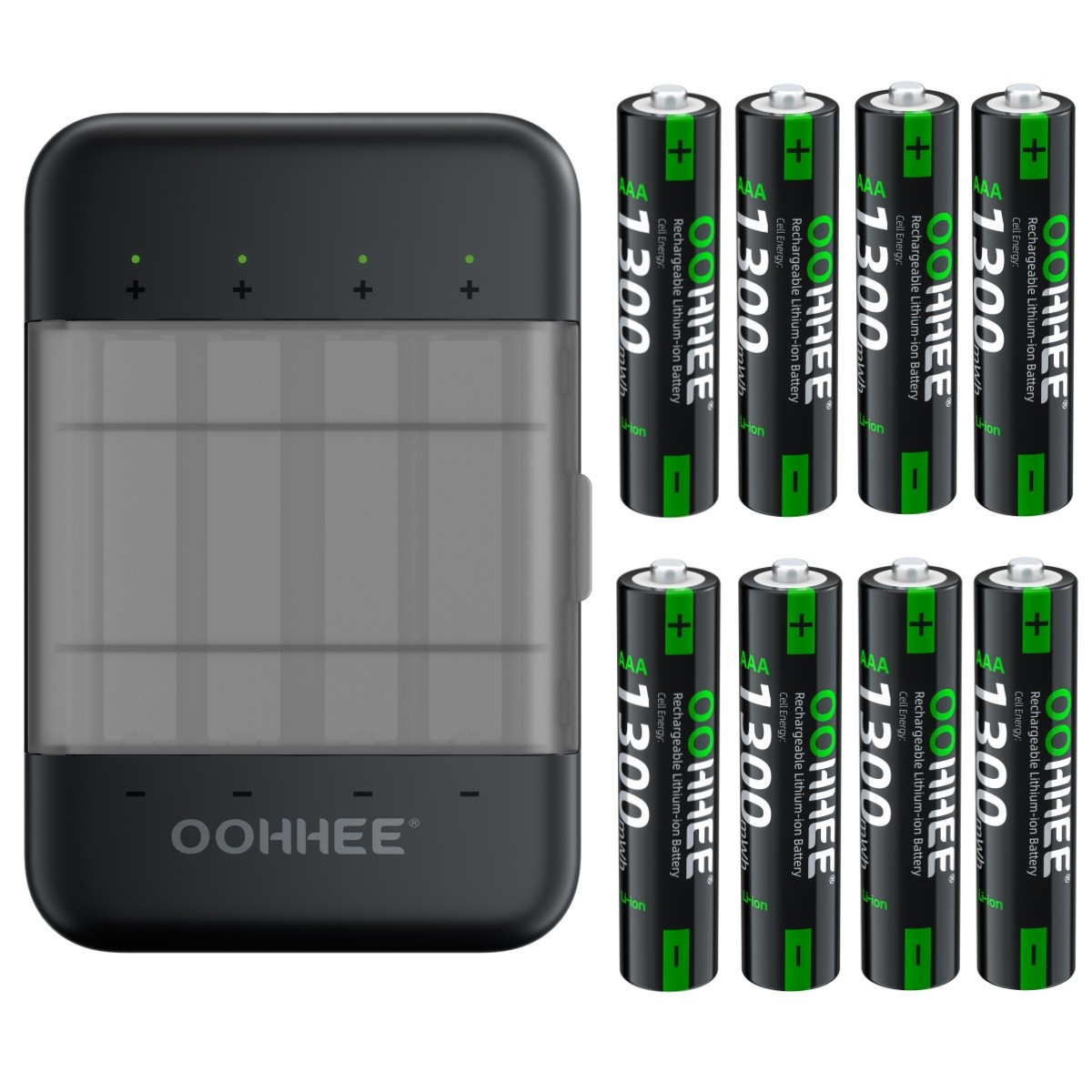 8-Pack 1.5V AAA Rechargeable Lithium Batteries 1300mWh with Slim Charging Box