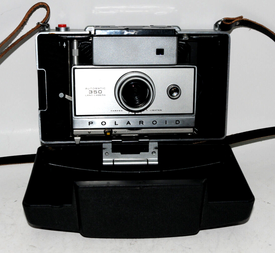 Polaroid Model 350 Land Camera W/Flash Attachment, Cold Clip and Case