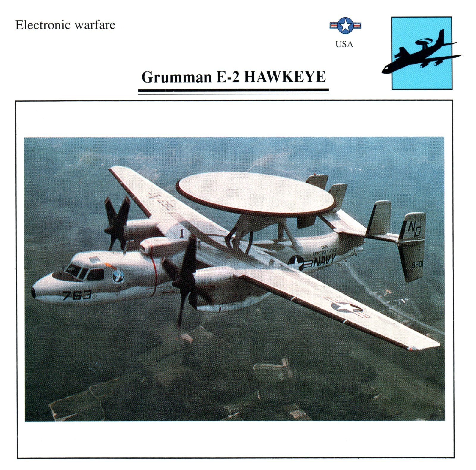 Grumman E-2 Hawkeye Edito Service Warplane Air Military Card USA