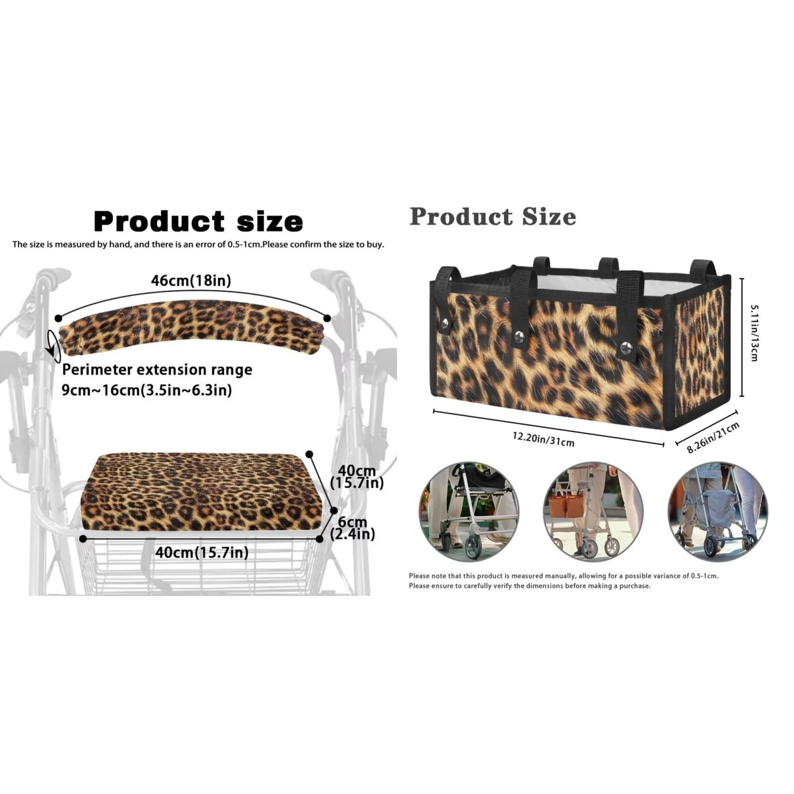 Leopard Print Rollator Walker Accessories 3 Pack Rollator Walker Seat and Bac...