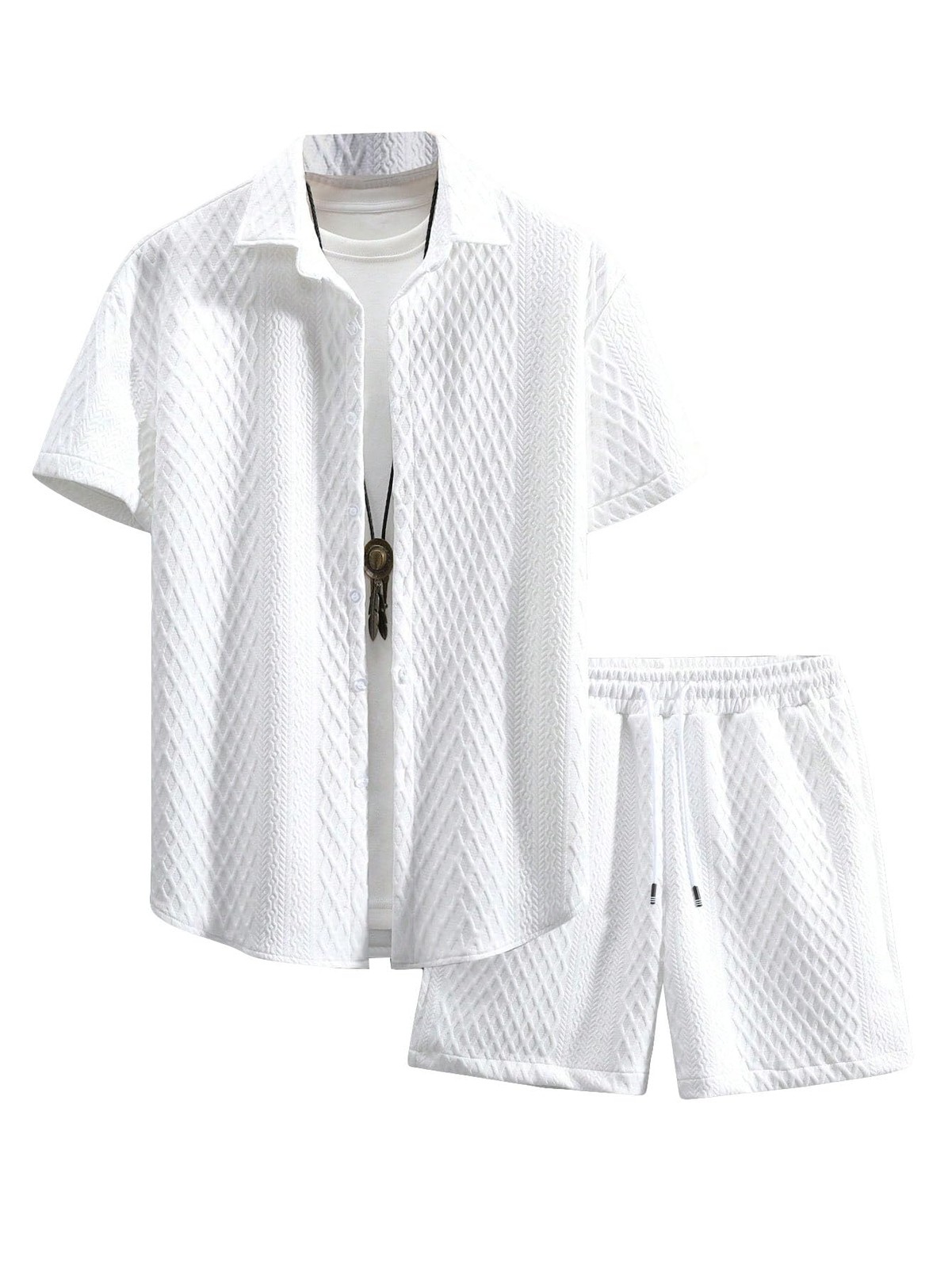 GORGLITTER Men's 2 Piece Outfits Waffle Knit Button Down XX-Large, White