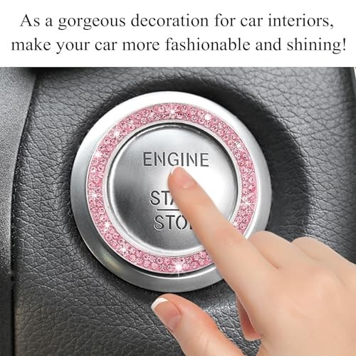 Car Bling Engine Start Ring Decal, Sparkling Crystal Rhinestone Auto 1 PC Pink