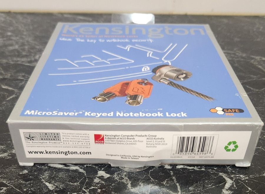 Computer Laptop Lock Kensington MicroSaver Keyed T-Bar Mechanism Tech Security