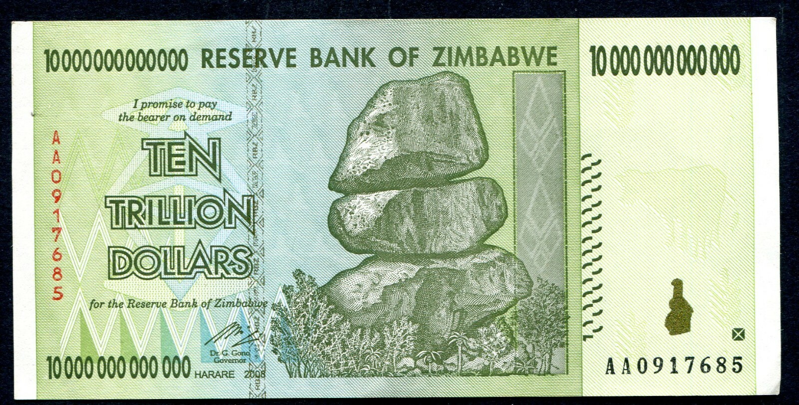 ZIMBABWE 10,000,000,000,000 Dollar Banknotes  10 TRILLION 2008 P88  UNCIRCULATED