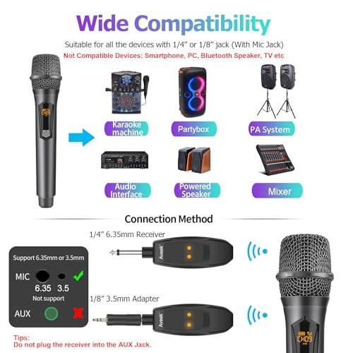 Wireless Microphone for Karaoke, Rechargeable Karaoke Microphone(Work 10hs),