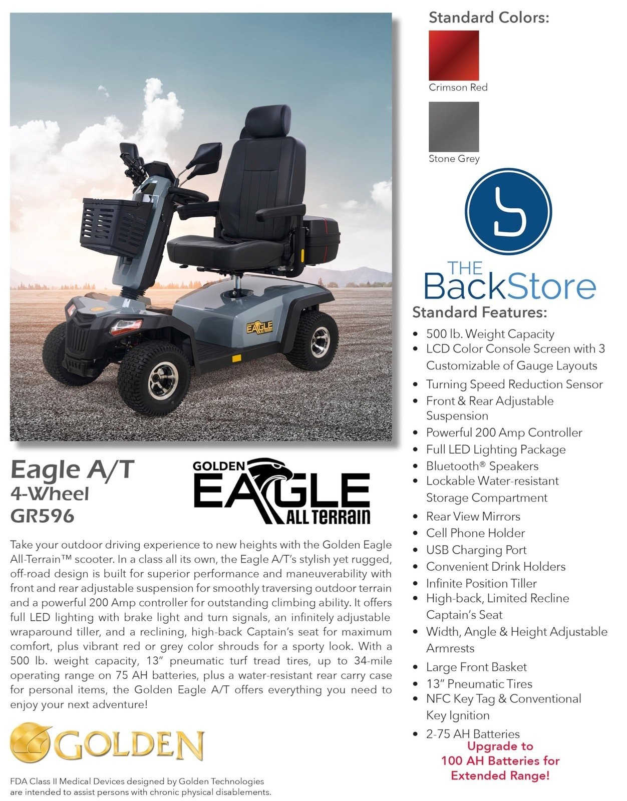 Golden GR596 Eagle A/T Heavy Duty All Terrain Outdoor Power Mobility Scooter,...