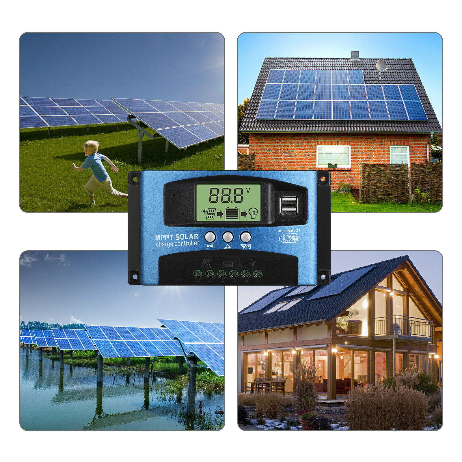100A MPPT Solar Panel Regulator Charge Controller 12/24V Auto Focus Tracking LCD