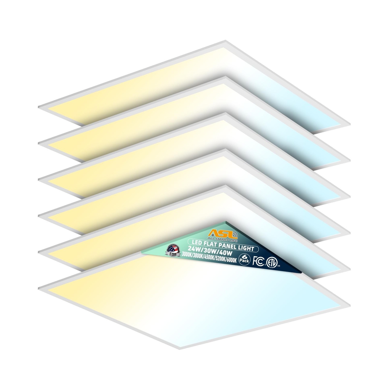 Allsmartlife 2x2 LED Flat Panel Light 6-Pack, Dimmable, 5CCT Options (3000K-6...