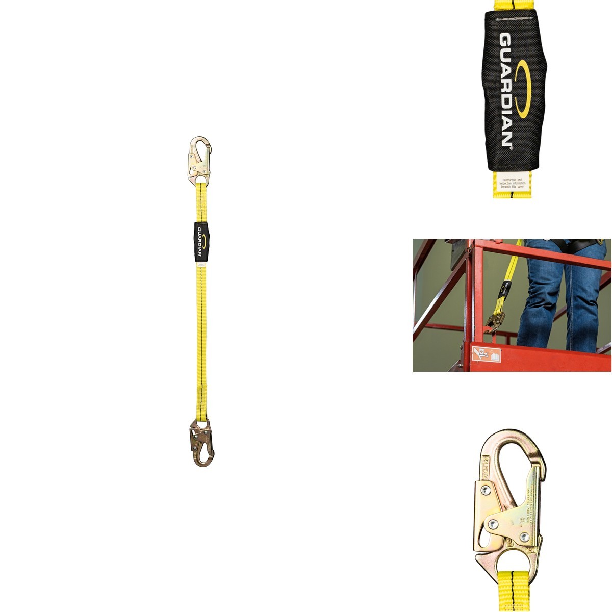 Guardian 01260 Non-Shock-Absorbing Lanyard 4 ft Self Locking Steel Hooks ANSI