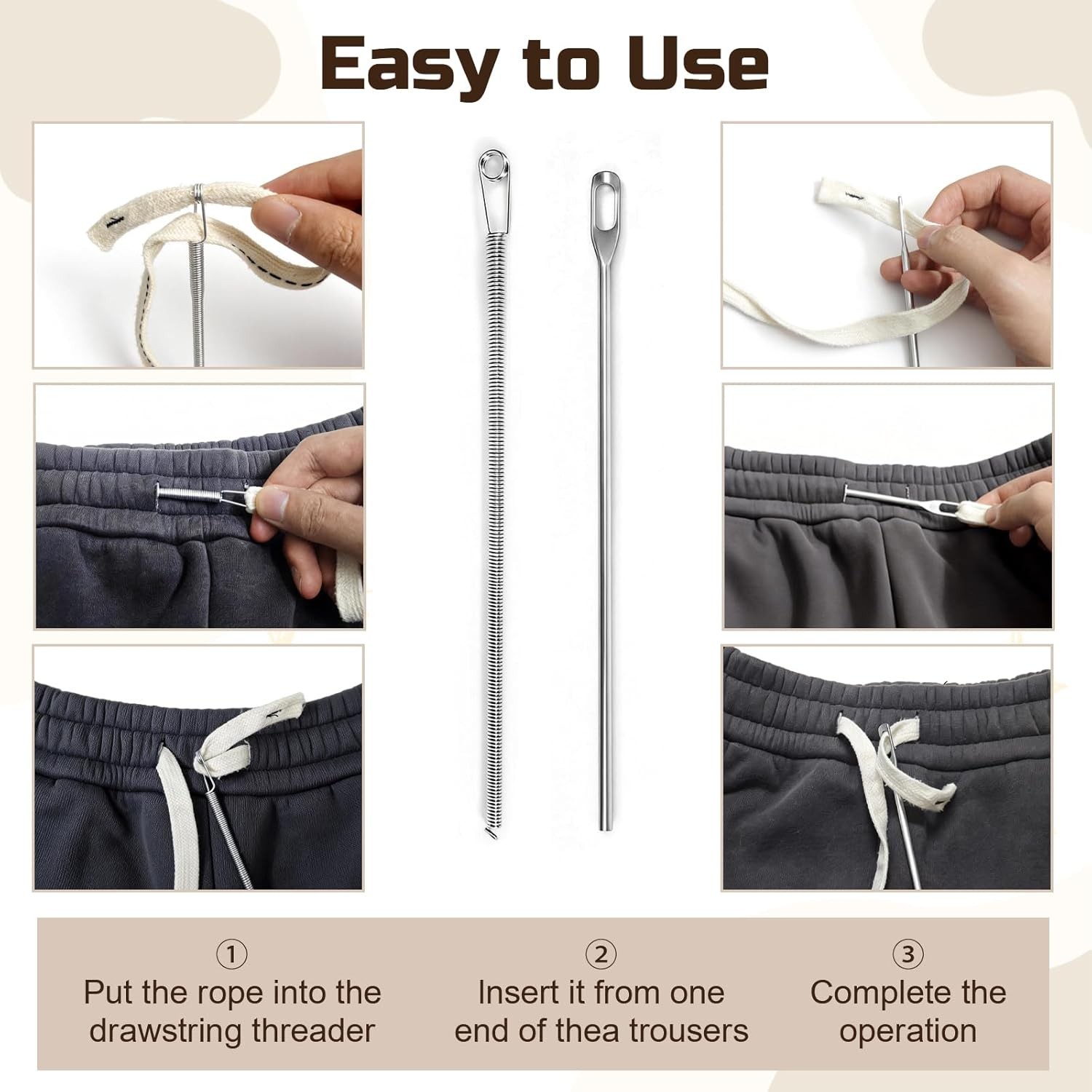 4Pcs Drawstring Threader Tool, Stainless Steel Threading Tool Kit with Spring-Lo