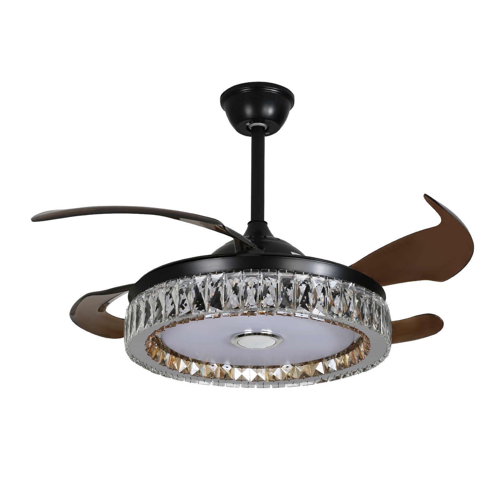 Ceiling Fan With Led Light 42 Inch Remote Control Retractable Black Crystal