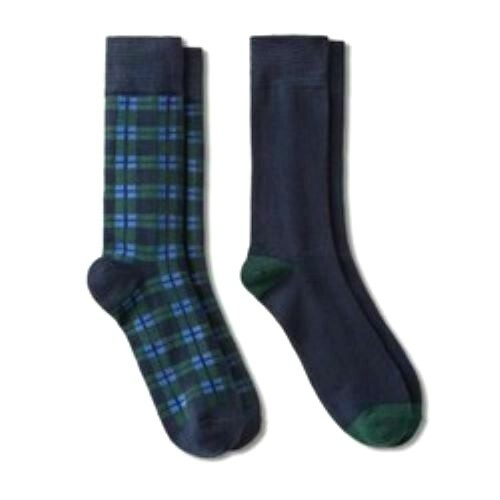 Goodfellow & Co Men's Crew Socks Size 7-12 Navy Blue Green Plaid 2pk