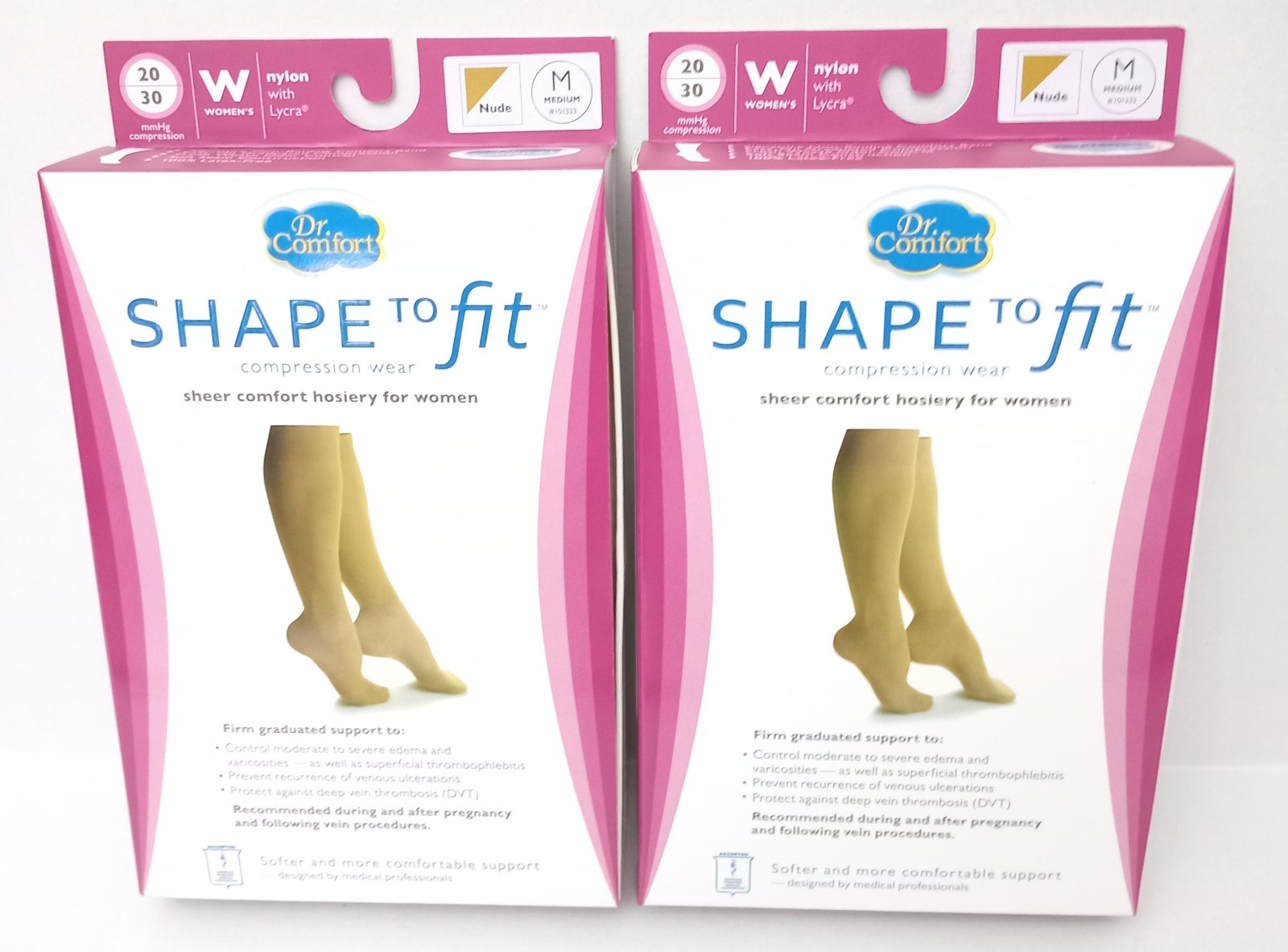 2-PK Dr Comfort 20- 30mmHg Compression Sheer Knee High Stockings Nude, MEDIUM