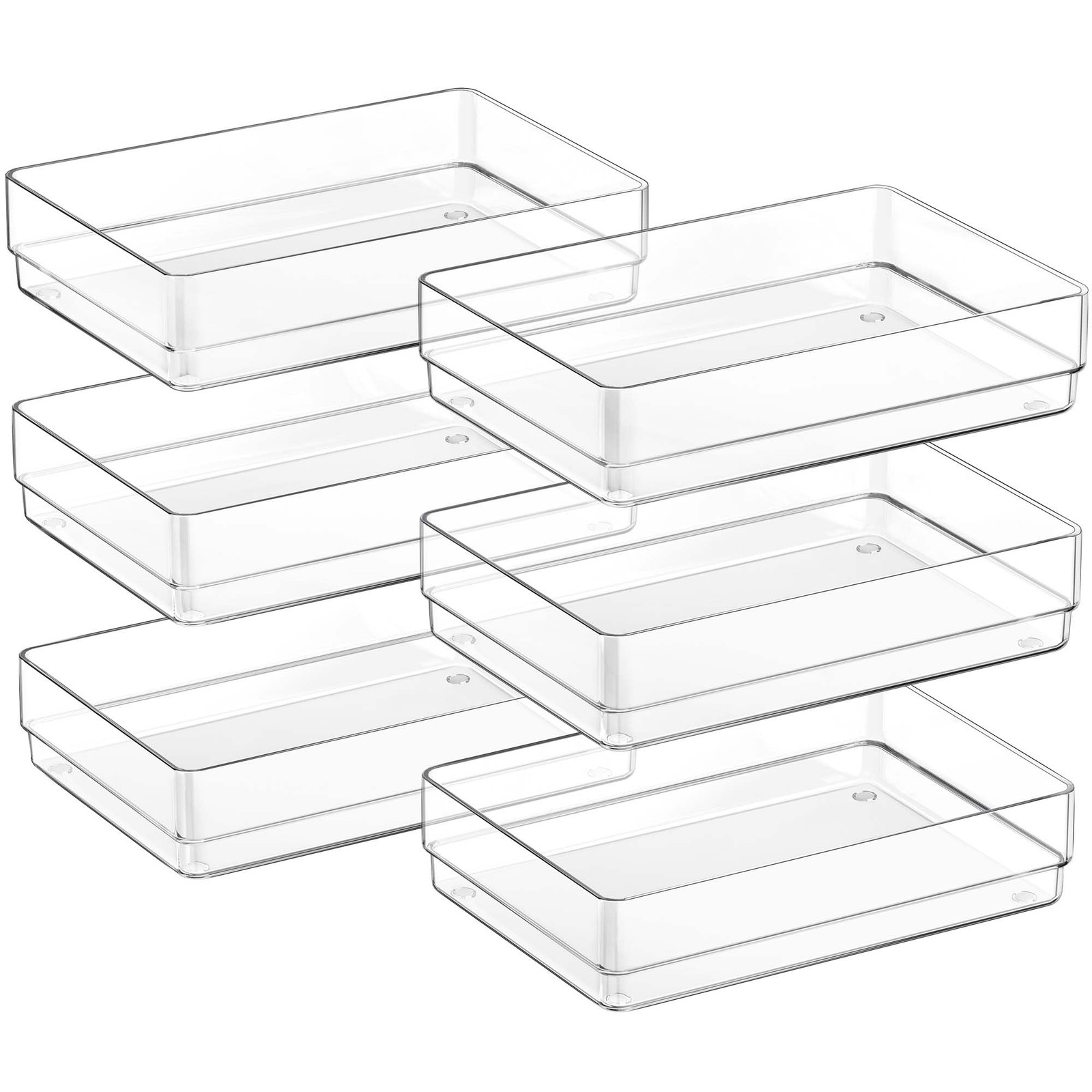 6 PCS Clear Plastic Drawer Organizers Set, Large Size Non-Slip Desk Drawer Or...