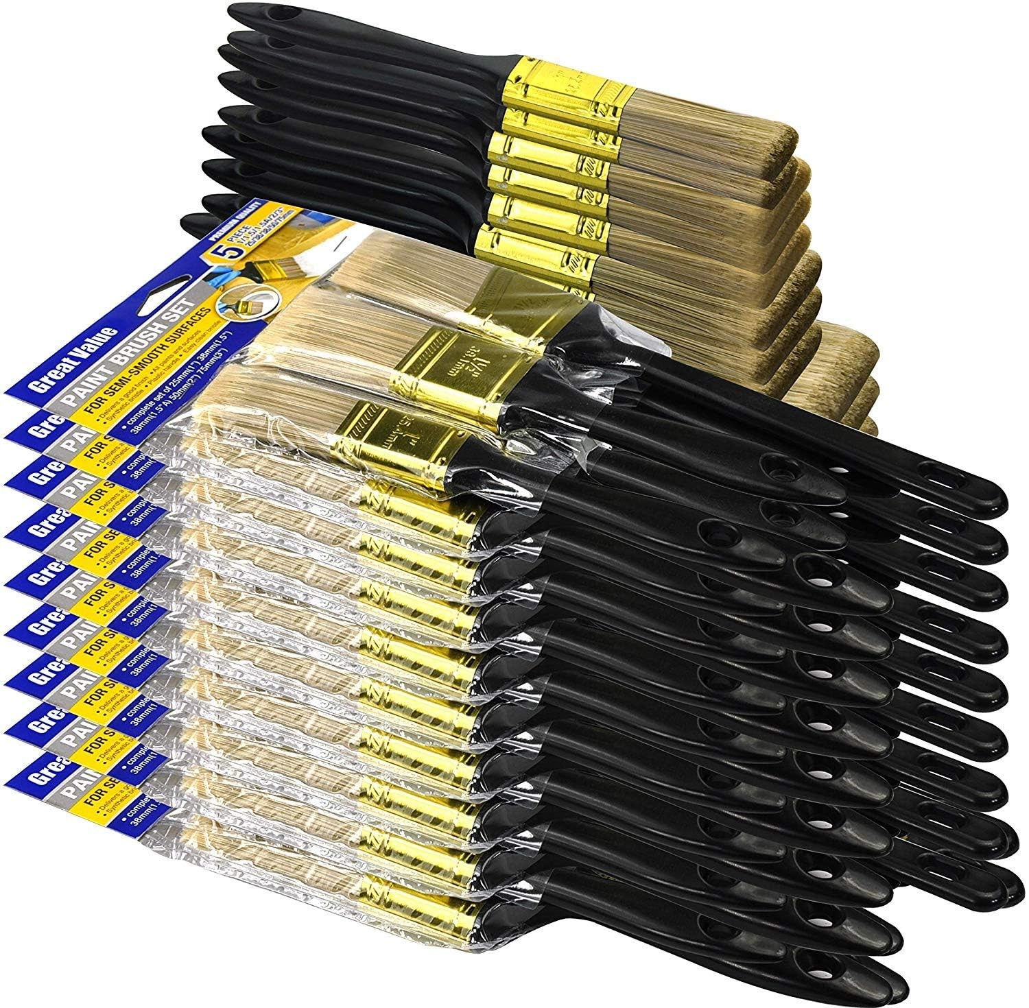 Paint Brushes 30 Pcs Bulk Pack Flat Angled Home Furniture Fences Walls Trim