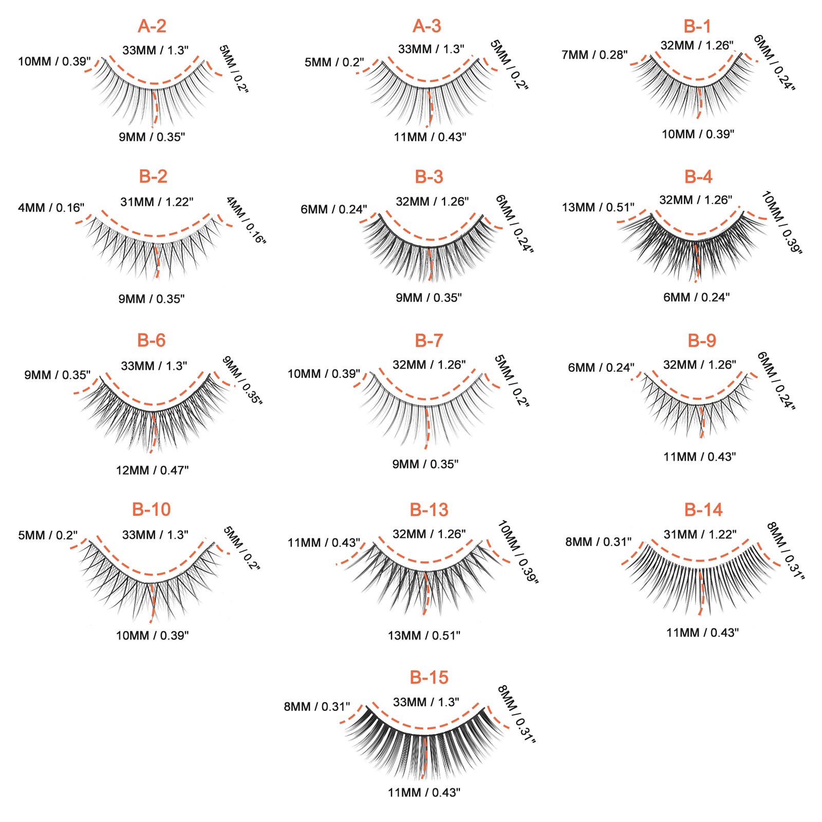 B-15 False Eyelashes for Makeup Black 10 Pair