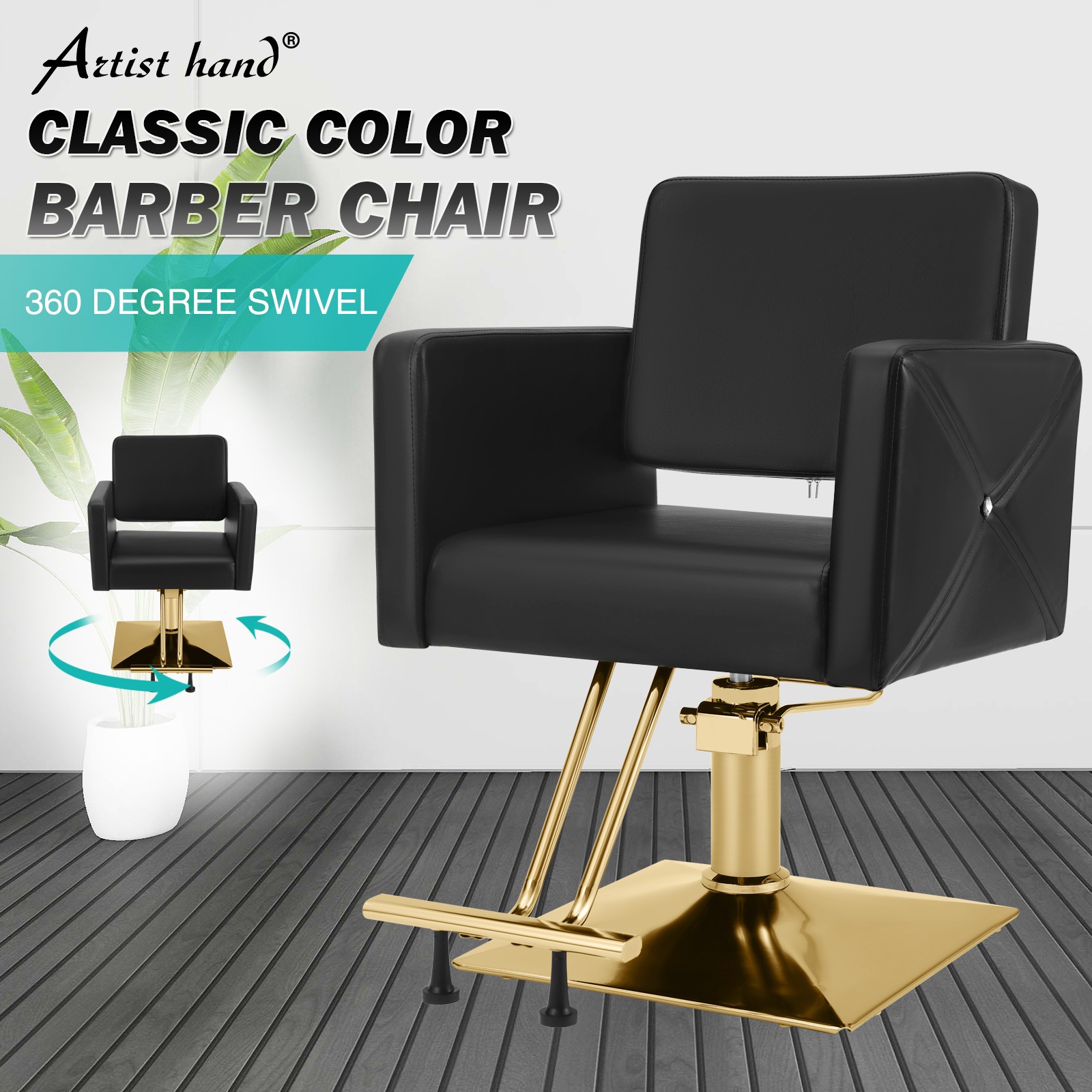New Black+Gold Hydraulic Barber Chair Heavy Duty Hair Styling Salon Beauty 360°