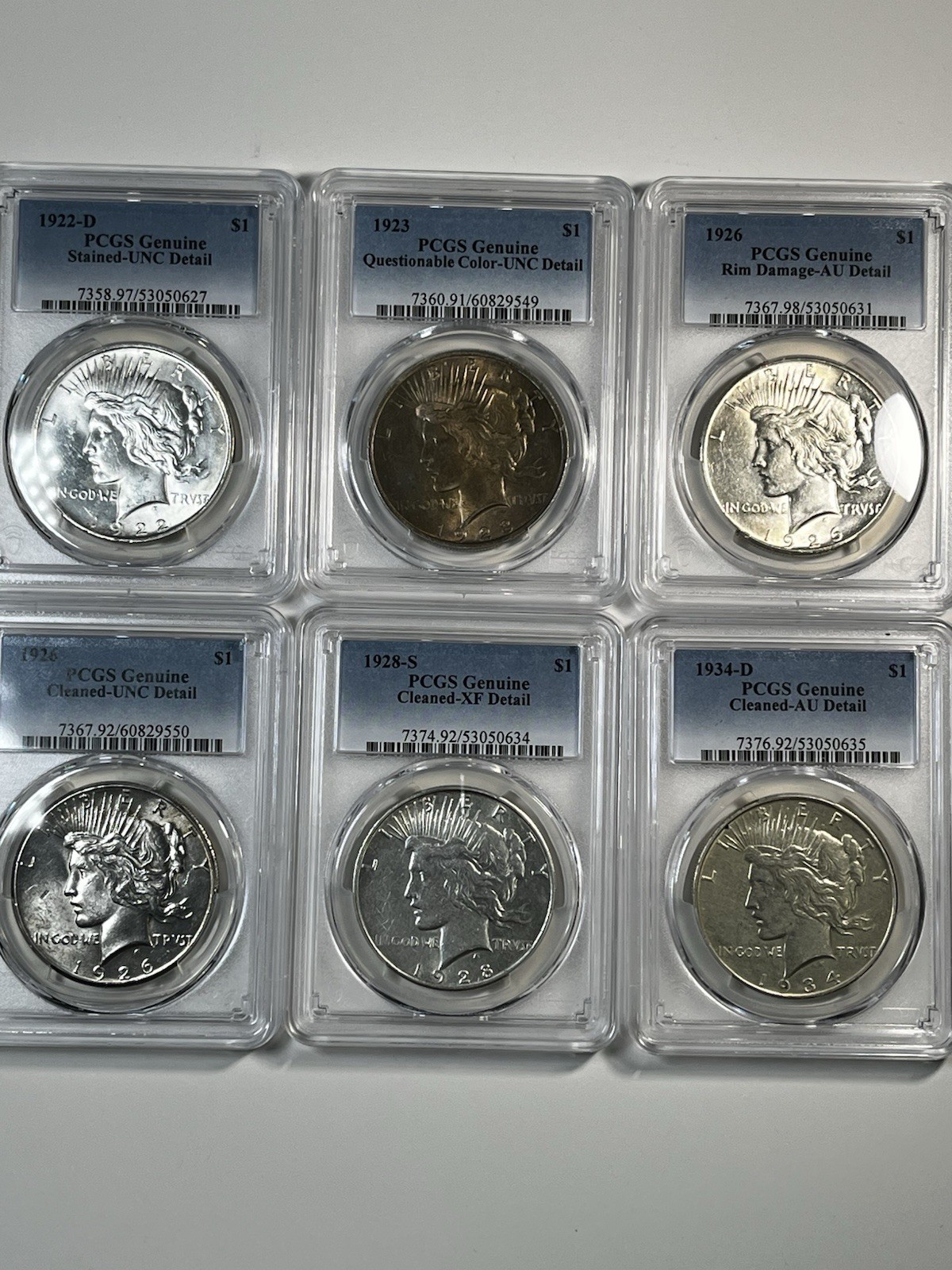 Lot Of 6: $1 Peace Dollars In Details Slabs From PCGS
