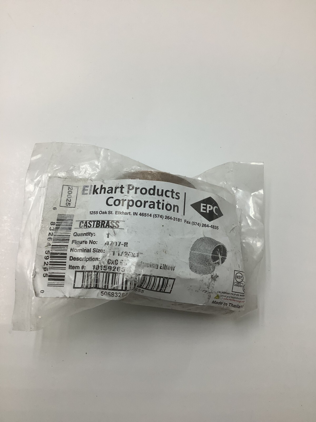 Elkhart Products Genuine OEM Castbrass 10159265 4707-R 1 1/2" X 1" CxC 90 Elbow