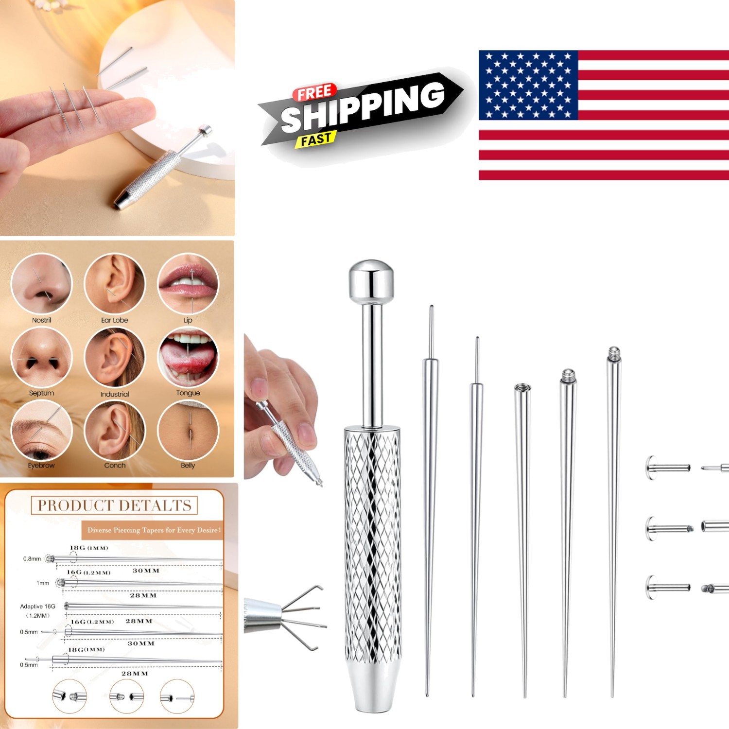 Body Piercing Taper Tool for Safe Jewelry Insertion and Removal Stainless Steel