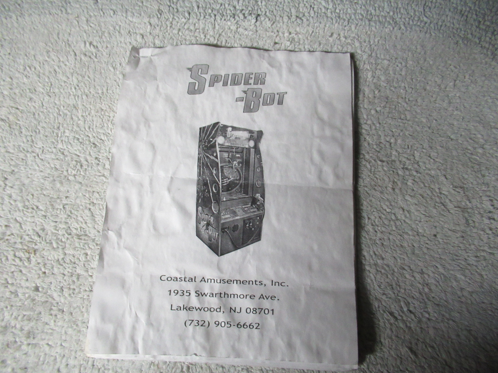 SPIDER BOT COASTAL     arcade game manual