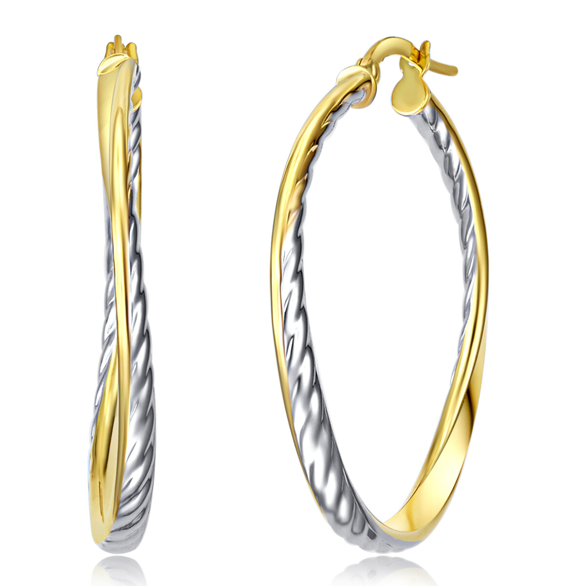 Wellingsale 14k Two Tone Gold 40mm Twisted Design Hoop Earrings (38 x 38 mm)